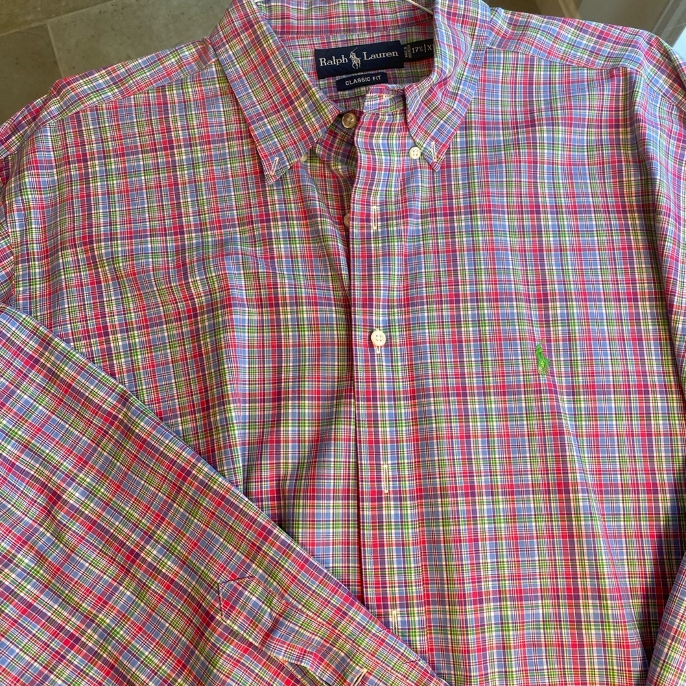 Ralph Lauren men’s XL , 17 1/2 Preppy plaid, Classic fit button down shirt